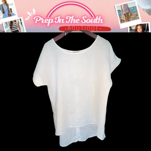 Terzo Millennio Sand Italian Linen Hi-Low Tunic Top L | Coastal Boho - Picture 2 of 10